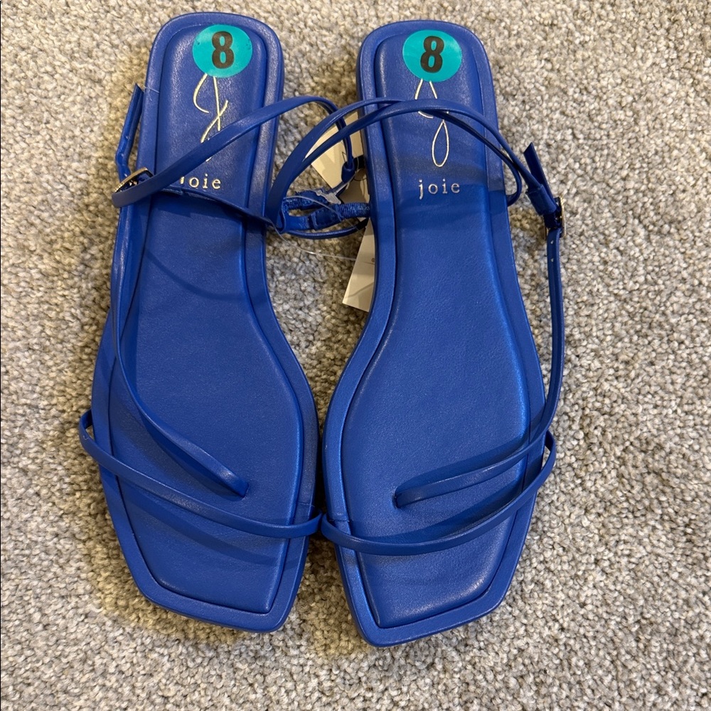 Joie glory Strappy Square-Toe Sandals Cobalt Blue shoes slides 8 & 8.5 t-strap